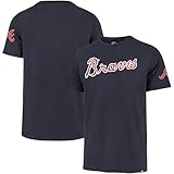 47 Brand MLB Men's Fieldhouse Franklin Team Color Embroidered Wordmark Primary Logo Short Sleeve Baseball T-Shirt - Atlanta Braves - Navy - Large