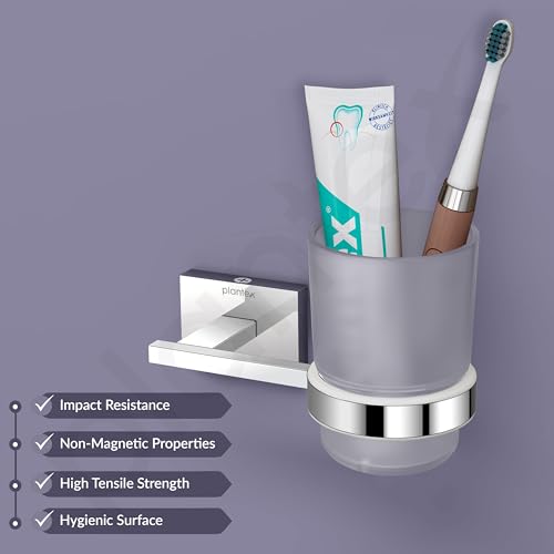 Image of Plantex 304 Grade Stainless Steel Tumbler Holder Stand with Spaces for Toothbrush Bathroom Acessories - Benz (Chrome)