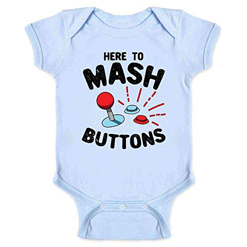 Pop Threads Here to Mash Buttons Gamer Video Games Infant Baby Boy Girl Bodysuit Light Blue 12M