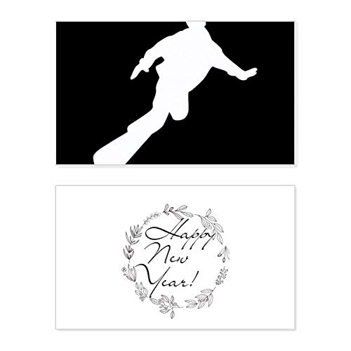 Tarjeta conmemorativa de Año Nuevo con diseño de silueta de skateboarding