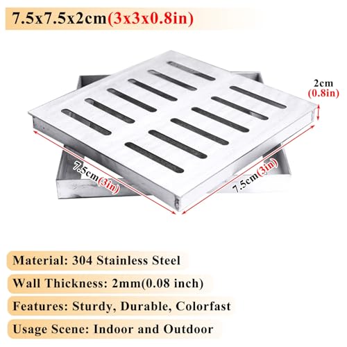 Square Metal Drain Grate Cover 3 4 6 8 10 12 Inch, Indoor Outdoor Drainage Floor Drain with Frame, Garage Garden Walkway Patio Deck Sewer Grate(7.5x7.5x2cm(3x3x0.8in)) - Thumbnail 6