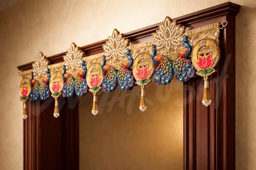 Image of Divyakosh Handcrafted Peacock Lotus Toran Door Hanging 40 Inch | Traditional Indian Bandarwal for Home Entrance, Pooja Room, Diwali, Wedding & Festive Decoration