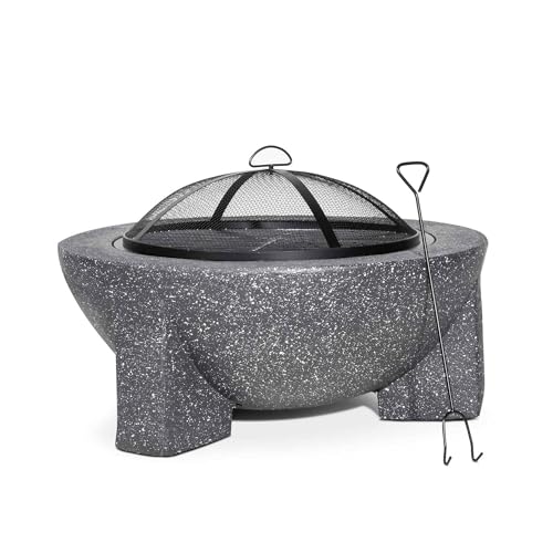 Dellonda Round MgO Fire Pit with BBQ Grill, Ø75cm, Safety Mesh Screen - Dark Grey - DG191