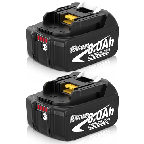 2er Pack 8.0Ah Ersatzakku für Makita Akku 18V für BL1815 BL1850 BL1860 Akkuschrauber DHP453 Bohrhammer HR265 Sägen DSS610 und mehr Ideal für Heimwerker Baustelle Gartenarbeit Werkstatt