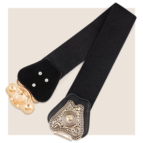 Womens Western Elastic Waist Wide Belt with Fashion Retro Buckle3