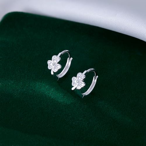 SLUYNZ 925 Sterling Silver CZ Clover Huggie Hoop Earrings for Women Girls Shamrock Hoop Earrings4