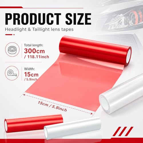 Image of Patelai 2 Rolls 9.84 ft X 5.9 Inches Self Adhesive Repair Light Tape Auto Tail Light Fog Lights Headlight Lens Tint Tape (Red, Clear)
