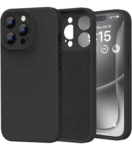 Image of DIZORO Protective Case Compatible for iPhone 15 PRO Camera Protection Case 6.1, Slim Liquid Silicone 3 Layers Full Covered Soft Gel Rubber Phone Case Protective Cover - Black