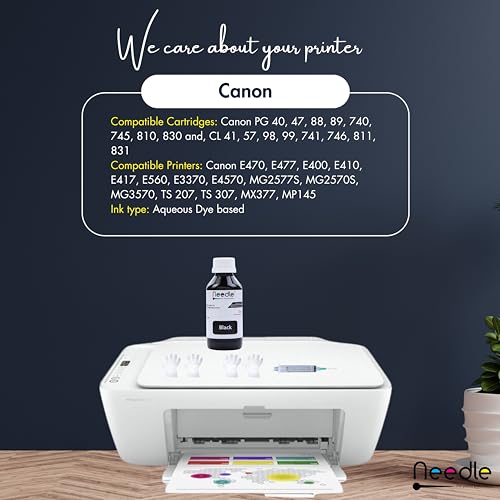 Needle 100gms (Black) Cartridge Inkjet Ink Refill Toolkit Compatible with HP and Canon Cartridge Printers 5 415hzaiFVrL