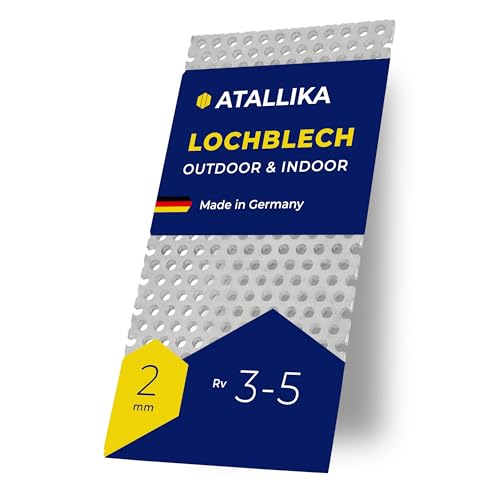 ATALLIKA Lochblech Aluminium Rv 3-5 [200x200 mm] - 2mm dickes Alu-Blech mit Rundlochung 3mm/5mm [wetterfest für Outdoor & Indoor] - präziser Zuschnitt aus Deutschland