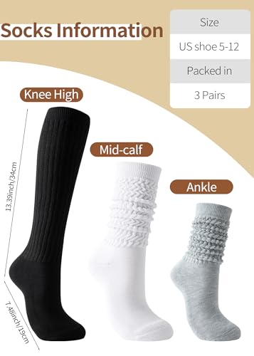 Slouch Socks Women Thigh High Boot Socks Soft Scrunch 3 Pair Pack