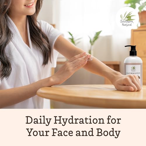 Southern Natural Goat Milk Lotion – Nourishing Face, Body & Hand Moisturizer for Dry & Sensitive Skin - Hydrating Cream, Gentle Skincare for Soft & Smooth Feel - Honey Almond Scent - 12oz