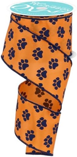 Craig Bachman Orange and Purple Wired Ribbon 2.5 inch x 10 Yards Paw Print Satin Ribbon Wreath Making Supplies Halloween Dog Grooming Bow Maker Roll image 2