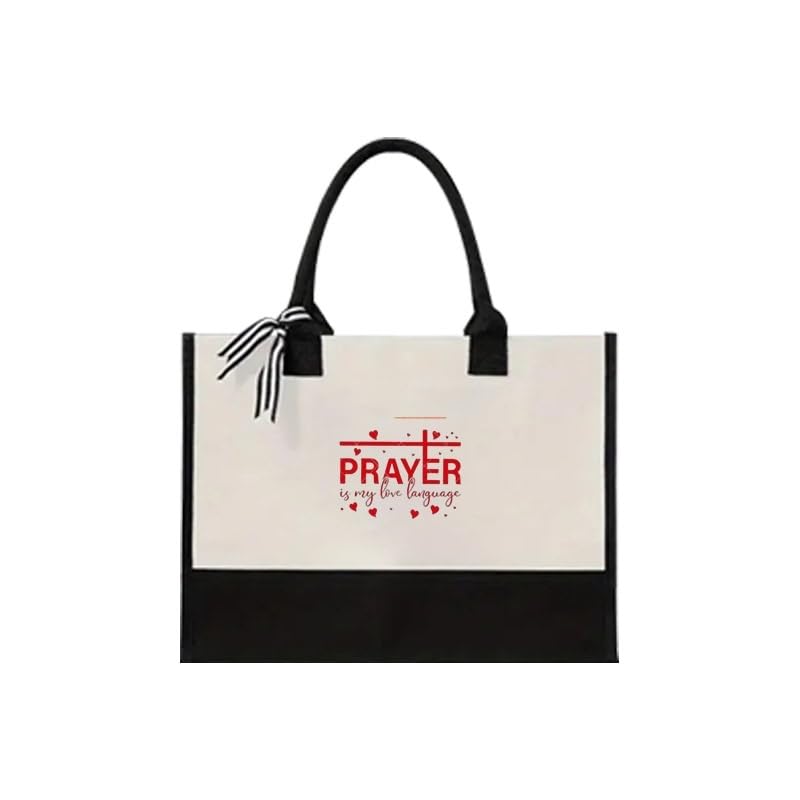 Sac cabas femme en polyester avec motif croix rouge et cœurs PRIÈRE pour le printemps