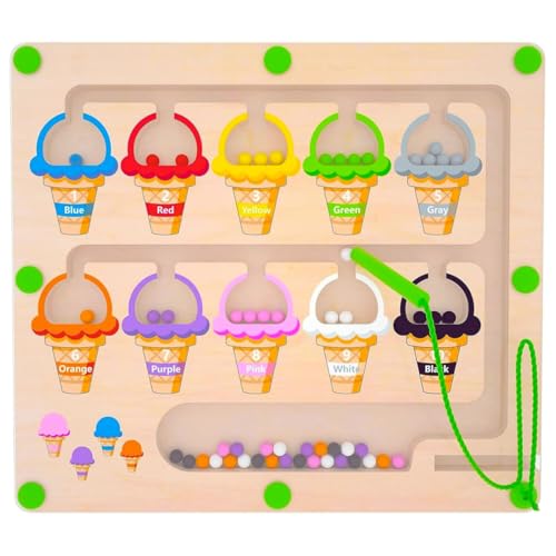 Image of NSA-Magnetic Ice Cream Color & Number Matching Board for Kids | Wooden Montessori Learning Toy for Toddlers | Color Recognition, Counting 1-10, Fine Motor Skills | Ages 2-5 Years