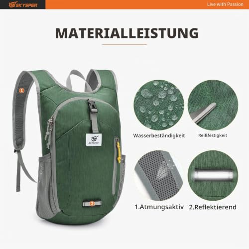 SKYSPER 10L Faltbarer Rucksack Wanderrucksack Klein Tagesrucksack – Ansicht 4