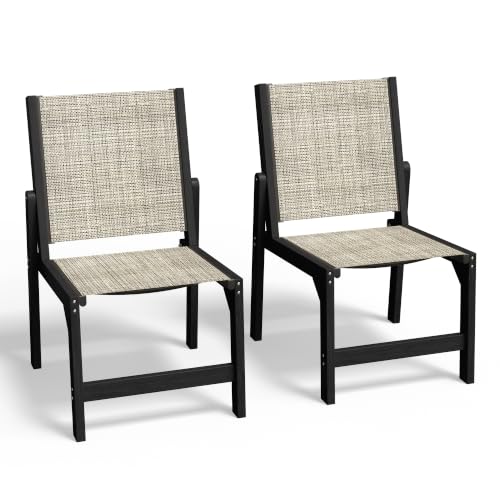 Image of Ciokea HDPE Outdoor Dining Chair of 2, Patio Stackable Porch Chairs, Black