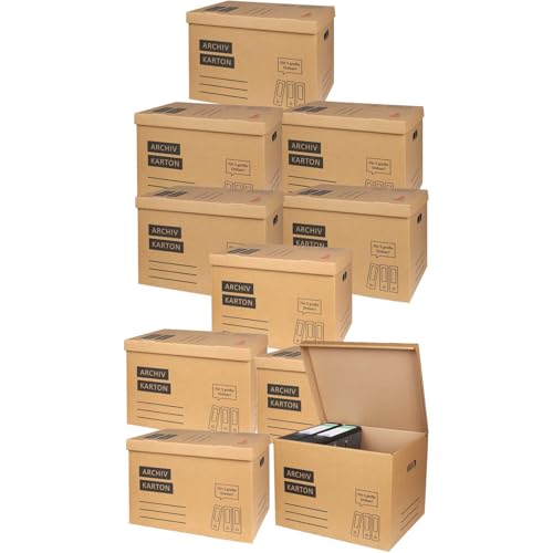 BURI 10x Archivkarton Aktenkarton Aktenordner mit Klappdeckel und Boden - für je 5 große A4 Ordner zur Aufbewahrung Organisation Transport Archivschachtel
