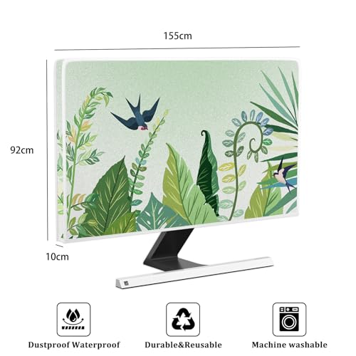 Image of Spring Swallow Screen TV Dust Cover 65 Inch Green Leaves Floral Birds Television Covers Waterproof Weatherproof Dust-Proof for LED LCD OLED Desktop TVs Hanging TV Protector