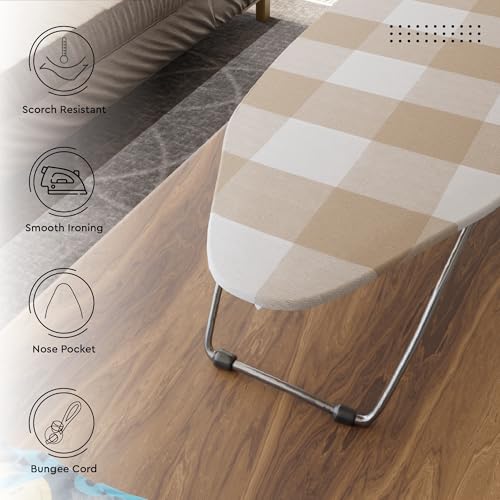 Image of Encasa XO Ironing Board Covers and Pad - 72x30 cm Fits Mini Iron Boards, Thick 4mm Felt, Elasticated Fit, Heat & Scorch-Resistant, Elastic Bungee Cord Tightening & Lock Buffalo Beige