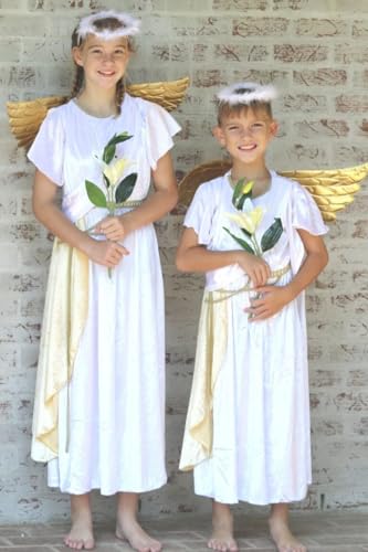 Disfraz de ángel para niño con alas, halo y flor de lirio miniatura 6