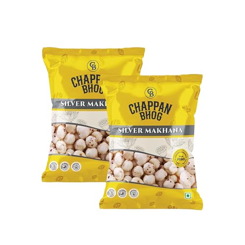 Image of Chappan Bhog Phool Makhana 250g x 2 | Silver Fox Nuts 4+ Suta Large | Premium Raw Makhana (Lotus Seeds) | Healthy Snack | High Protein | Gluten Free | Fasting and Evening Diet snacks