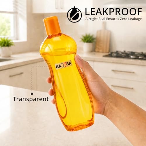 Image of Nayasa Loopy 1000 ML Pet Plastic Fridge Water Bottles Set of 6 | BPA Free | Leak Proof | Airtight Lid | Yellow