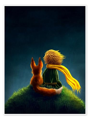 Le Petit Prince Poster de Elena Schweitzer 30 x 40 cm Bleu pétrole Tableaux Décoration murale