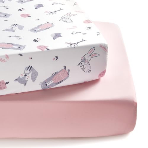 Image of TILLYOU Baby Crib Sheets for Boys Girls, Super Soft Toddler Bed Sheets, 2 Pack Sheets for Standard Crib Mattress 28x52in, Playful Animals