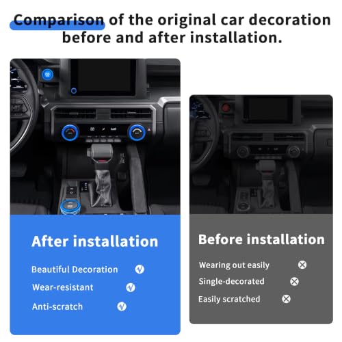 Image of for Toyota Tacoma 2024-2026 & 4Runner 2025-2026, 8-Inch Screen Aluminum Alloy Knob Cover Trim - Fits Push Start, AC, Volume & 4WD Gear Switch (Blue, 6-Piece Set)