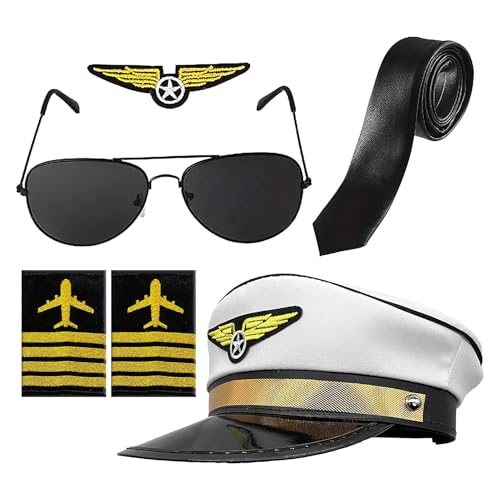 Ghjkldha Accesorios de cosplay | Disfraz de capitán de piloto de aerolínea, accesorio para adultos y niños, para juegos de rol, sombrero, corbata, charretera e insignia, llamativo para hijo, sobrino