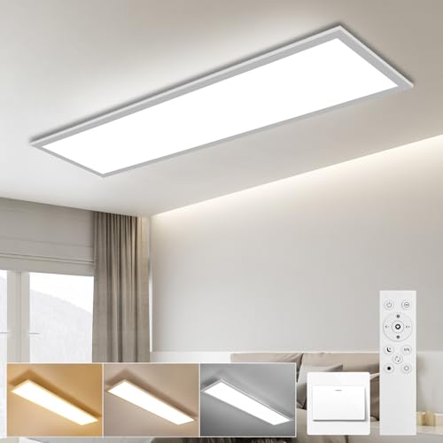 LEOEU LED Panel Deckenleuchte 100x25CM, Deckenlampe mit Fernbedienung, 30W 3800LM Deckenlampe Dimmbar 3000K - 6500K, Deckenleuchte Büro mit Speicherfunktion, Deckenpanel für küche Wohnzimmer LEOEU LED Panel Deckenleuchte 100x25CM, Deckenlampe mit Fernbedienung, 30W 3800LM Deckenlampe Dimmbar 3000K - 6500K, Deckenleuchte Büro mit Speicherfunktion, Deckenpanel für küche Wohnzimmer