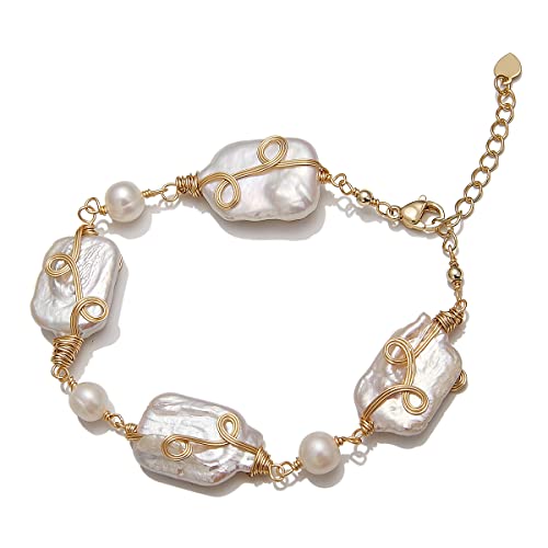 Red Lychee Baroque Pearl Bracelet for Women Bohemia Freshwater Cultured Baroque Pearl Gold Filled Stretch Bracelet Gift for Mother