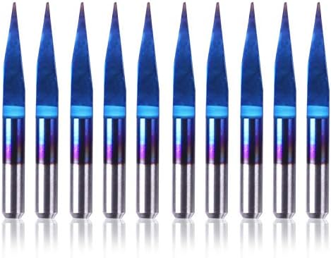 Genmitsu 10Pcs Nano Blue Coat Engraving Bits, 15 Degree 0.1mm Tip 1/8" Shank Conical V-Bit