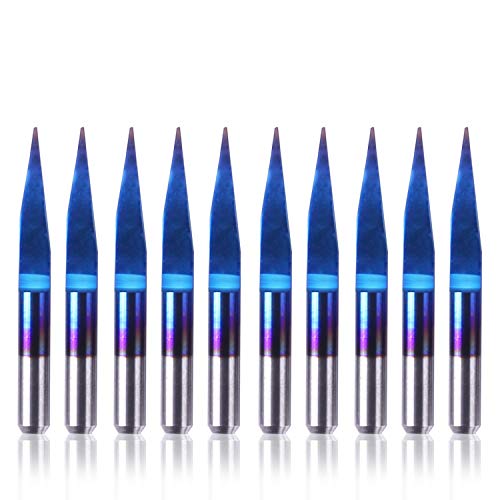 SainSmart Genmitsu 10Pcs Nano Blue Coat Gravierstichel, 15 Grad 0,1 mm Spitze 1/8"Schaft Konisches V-Bit Cover
