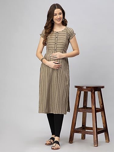 Image of CEE 18 Women's Cotton Rayon A-Line Maternity Feeding Kurti with Zippers(9937 38,Joyous Grey,M)
