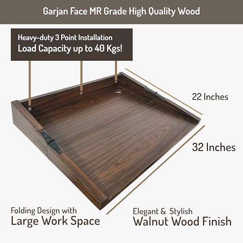 Image of Wall Mounted Folding Study Table (Not Engineered Wood) Walnut Wooden Table with Storage | Foldable Table for Home Office, Students, Laptop, Adults, Kids (Water & Termite Resistant)