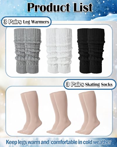 Image of Chuarry 6 Pairs Skating Leg Warmer Sets for Women Girls Knit Long Leg Warmers Socks Calf Socks Set for Ice Figure Skating