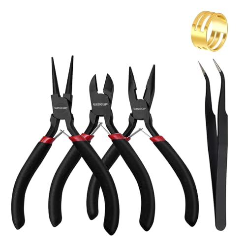 WISEUP Juego de 3 alicates de joyería – Nariz de aguja/cadena, nariz redonda y cortadores de alambre para joyería, manualidades, reparación y envoltura de alambre
