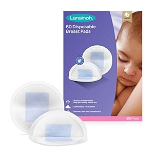 Lansinoh Disposable Breast Pads Pack of 60 for nursing breastfeeding mothers, essential for hospital bag, thin super…