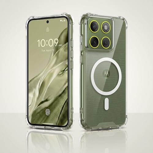 Image of amazon basics Crystal Clear Magnetic Case for Moto Edge 70 5G | Compatible with MagSafe Accessories | Air-Guard Corners | Shockproof TPU + Hard PC Back | Slim Transparent Protective Cover (Clear)
