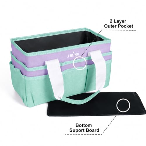 Image of JJRING Craft Organizer Tote Bag Art Storage Caddy Green and Purple