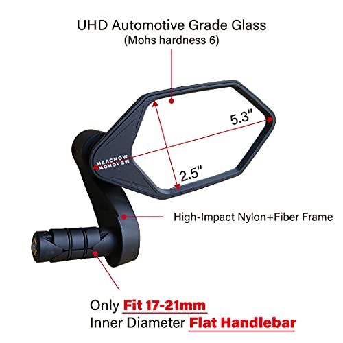 Image of New Bar End Bike Mirror, Crystal UHD Automotive Grade Glass Lens E-Bike Mirrors, Scratch Resistant, Safe Rearview Mirrors, (Silver Right Side) ME-022RS