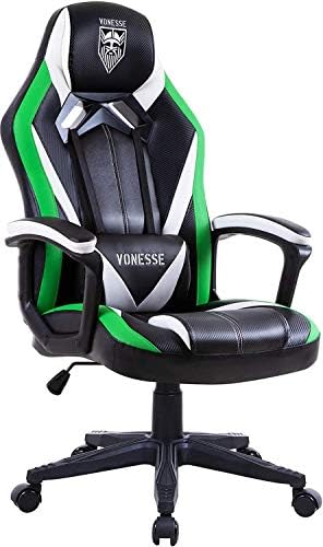 Green Gaming Chair, Gaming Desk Chair for Teens, Carbon Fiber Modern Computer Chair with Massage, High Back PC Desk Chair, Big and Tall Gamer Chair, Game Chair for Kids, Thick-Padded Armrests(Green)