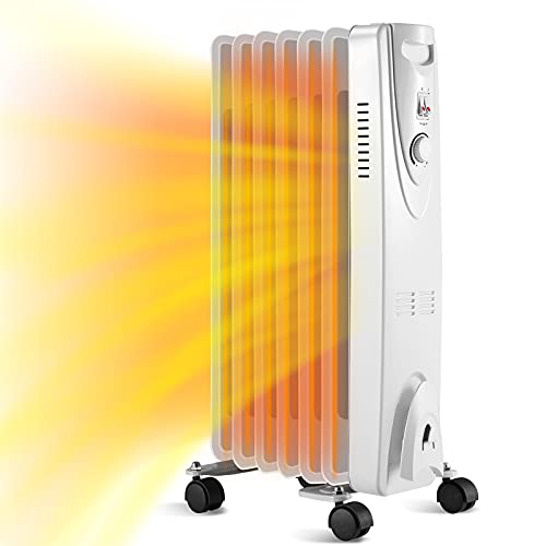 R.W.FLAME Oil Filled Radiator Heater,3 Heat Settings, Adjustable Thermostat, Portable Space heater, Quiet Heater with Tip-over & Overheating Functions(25", Grey)