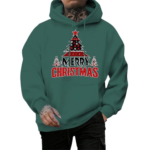 Men's Merry Christmas Graphic Hoodies Christmas Tree Sweatshirt Drop Shoulder Pullover Vacation Top Fall Party Home Work