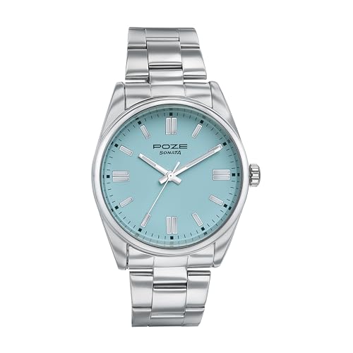 Sonata Poze Quartz Blue Dial Silver Metal Strap for Sky_Blue - Image 2