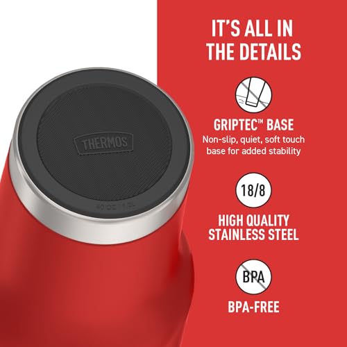 Image of THERMOS Stainless Steel Cup Holder Mug - 40 Ounce, Crimson - Insulated Tumbler with Lid and Straw, Plus Leak-Resistant Slide Lock
