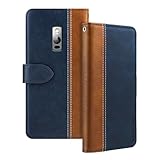 Shantime Leder Flip Hülle Kompatibel mit Oneplus Two Hülle Mit Kartenhalter RFID-blockierend Magnetischer Ständer Schlanke Passform Geschäftsschutzhülle(Blau)