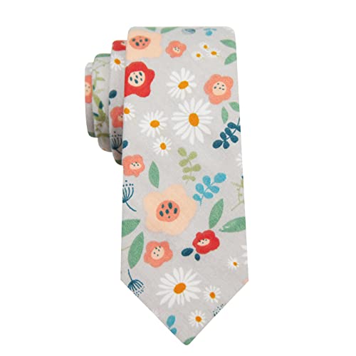 Image of Mantieqingway Floral Ties for Men Skinny Cotton Tie Flower Necktie
